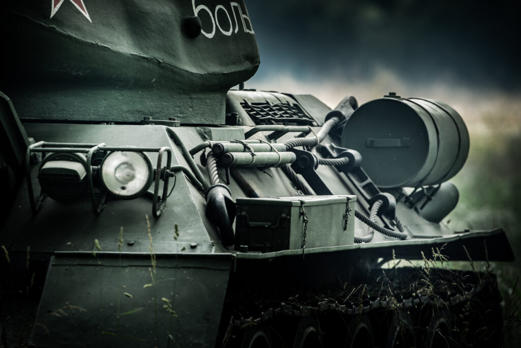 Historic Soviet WWII T-34-85 tank on display on the grounds at Terra Bellum
