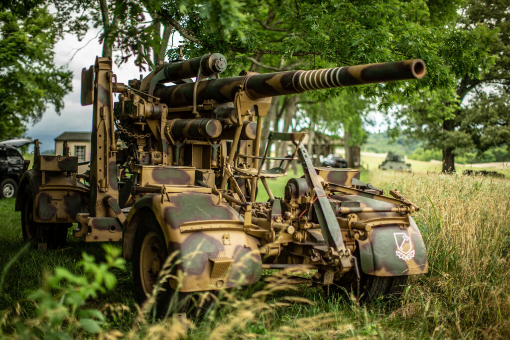 Historic WWII German 88mm FlaK anti-aircraft gun on towed carriage at Terra Bellum
