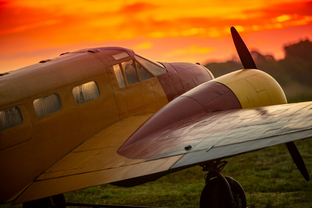 Explore vintage Beechcraft Model 18 airplanes during private living history experiences at Terra Bellum